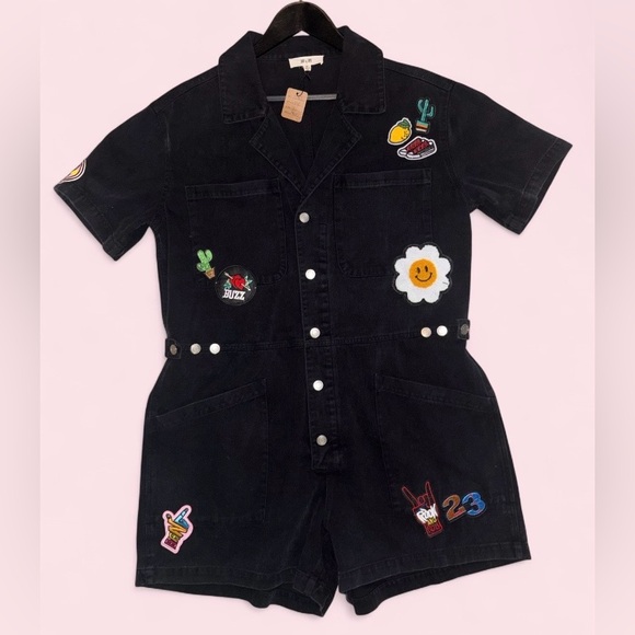 Jade By Jane Pants - Jade by Jane Black Patch Button Up Romper Jumpsuit - NWT